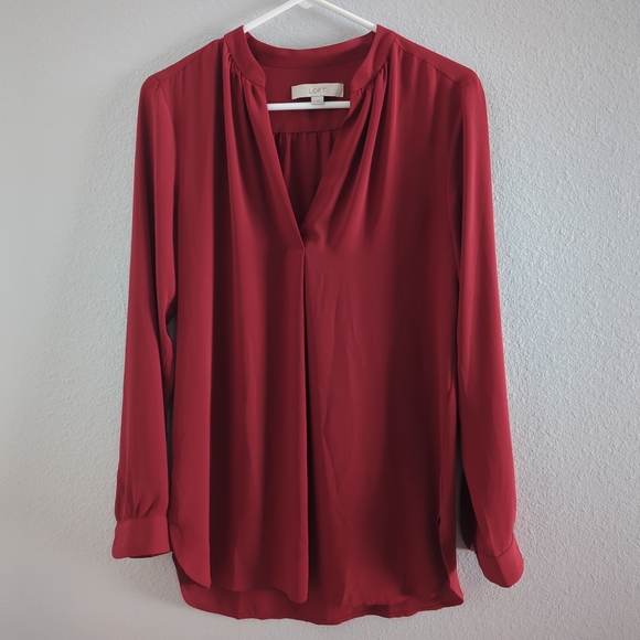 Loft Blouse Red V-neck Long-sleeve Career Business Professional Size Small - Picture 1 of 7